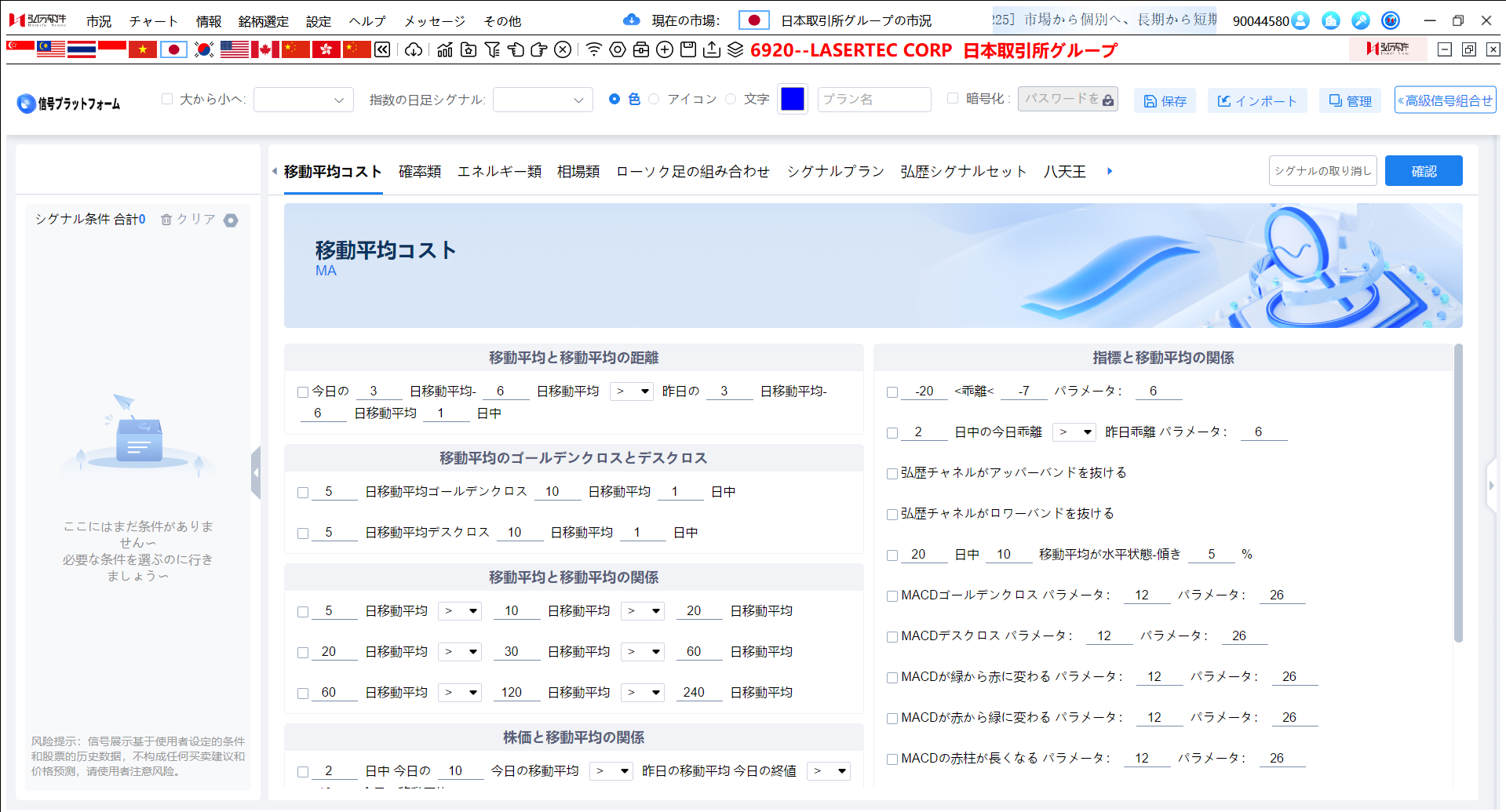 シグナルプラットフォームの画面例